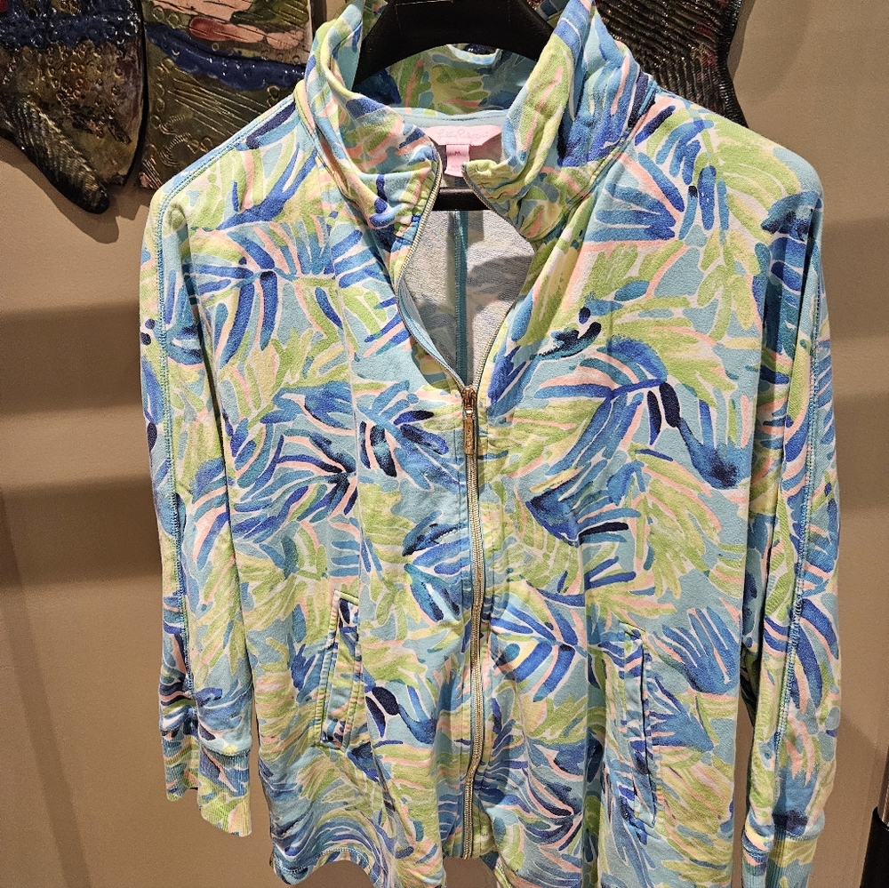 Lilly Pulitzer Multicolor Leaf Print Jacket, Full Zip Medium Fits Like Large